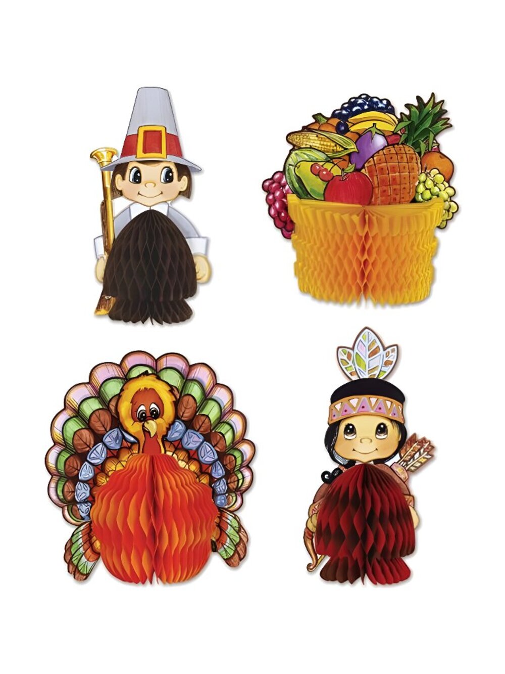 4 Piece Thanksgiving Decorations Mini Pilgrim And Turkey Table Centerpie